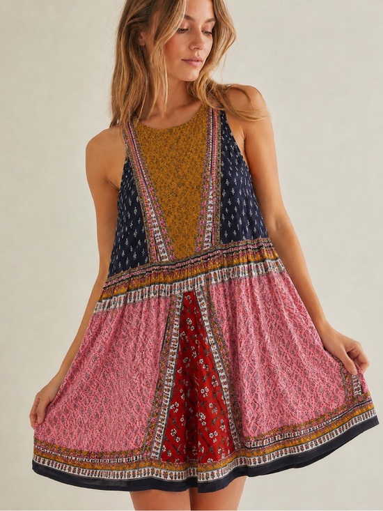 Patrons of Peace Dresses & Skirts - Patrons of Peace Patchwork Boho Mini Dress |Festival Prairie Cottagecore Rayon S